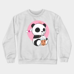 Cute Chibi Panda Drinking Boba Bubble Tea Crewneck Sweatshirt